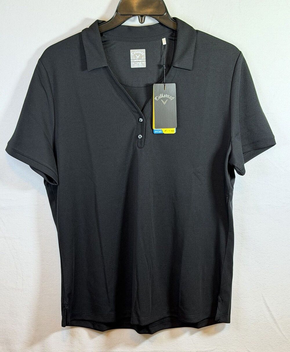 Callaway Opti-Dri Golf Polo Shirt Women’s  XL Black Solid Short Sleeve UV